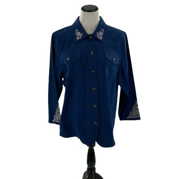 Quacker Factory Jacket Womens Size XL Rhinestones Embroidered Woven Pockets Top - Picture 4 of 12